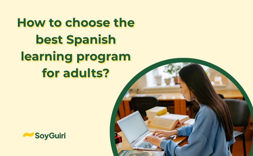 SoyGuiri Spanish learning program for adults featuring a structured 8-month roadmap and private online sessions.